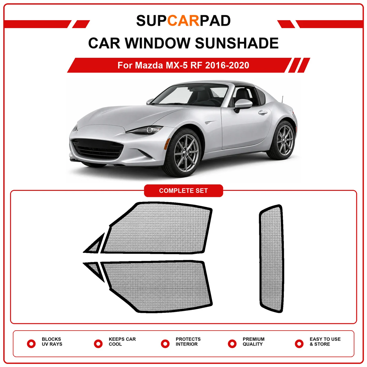 Для Mazda MX-5 RF 2016-2020 Предварительно вырезанный автомобильный солнцезащитный экран для окон, анти-УФ защита.