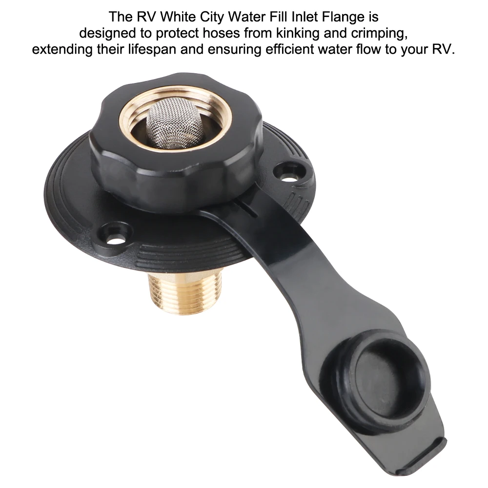 RV Water Inlet Replacement RV City Water Inlet City Water Fill Inlet Flange with Check Valve Brass for Camper RV White