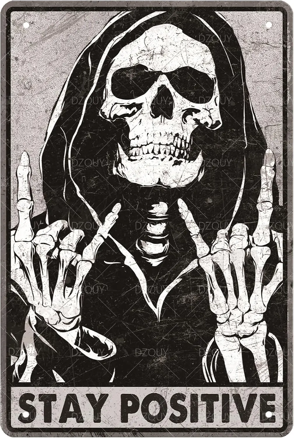 DZQUY Stay Positive Skull Vintage Metal Tin Sign Garage Man Cave Grunge Room Emo Room Goth Wall Decor Halloween Gifts  --Tin Sig
