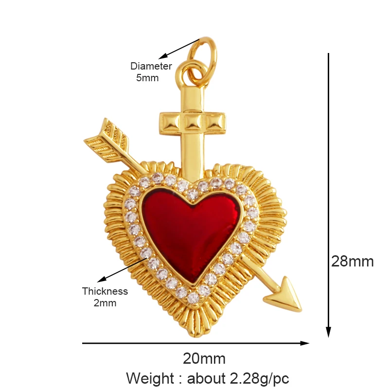 New in Sacred Red Heart Charm Victorian Love Zircon Charm Pendant,Fashion Wing 18K Gold Plated for Jewelry Making Supplies P04