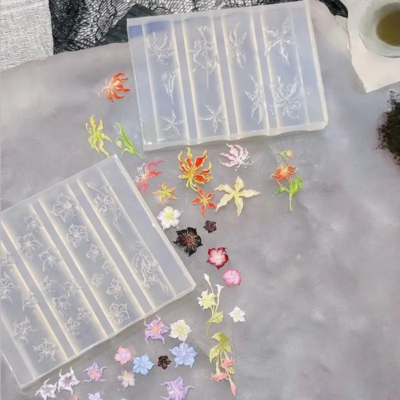 ♩ 3D Silikon-Blumen-Nagelstempel-Form Jialan Lilien-Blumenstempelplatte Nagelschablone Datura-Blüten-Nagelvorlage