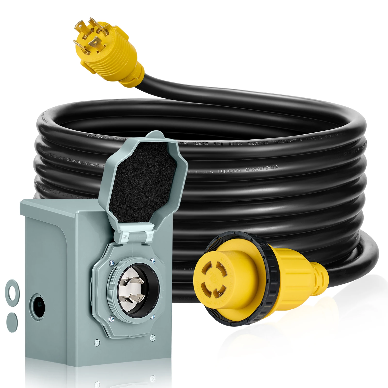 

25FT 30 Amp Generator Cord with Pre-Drilled Power Inlet Box, Heavy Duty Generator Power Cord 4 Prong, Home/RV Power Supply