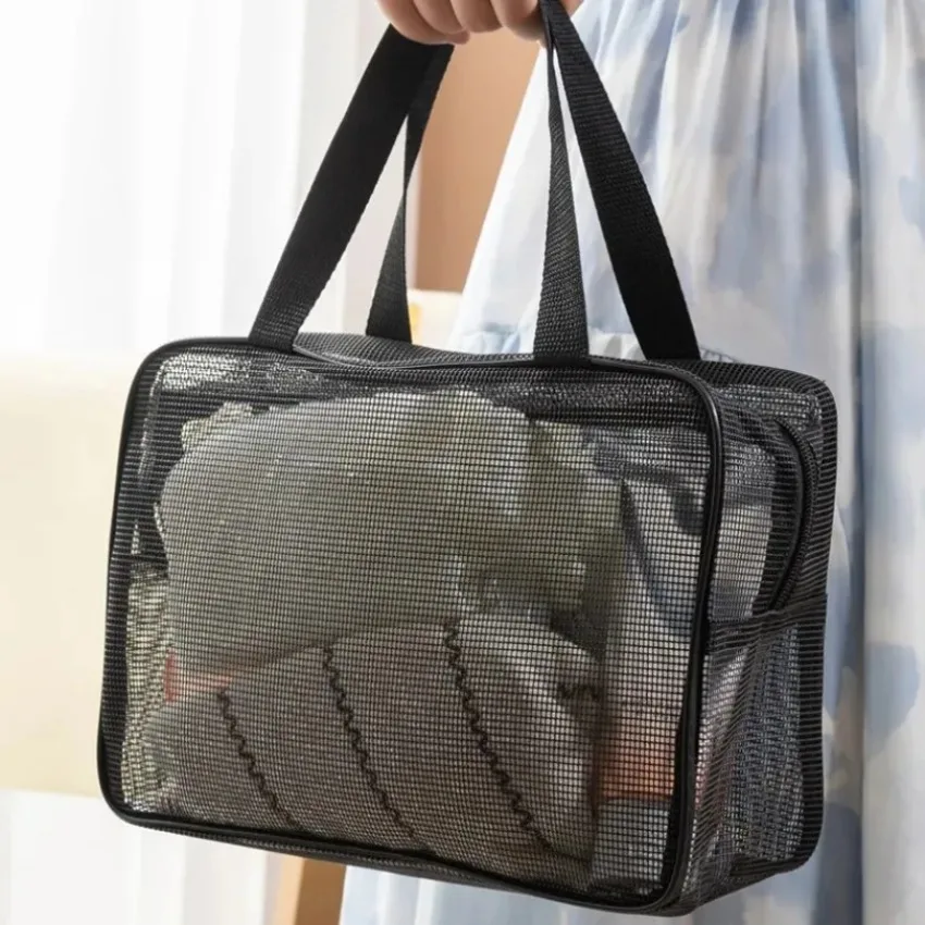 Quick-Dry Mesh Toiletry Bag Set, Large Capacity Shower Storage Pouch with Handle, Travel Wash Bag for Gym Swimming