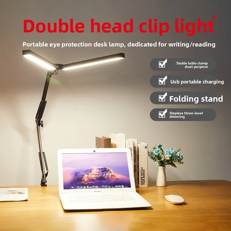 

Double-head Clip Folding Lamp American Long Arm Embroidery Lamp Beauty Manicure Office Desktop Desk Lamp