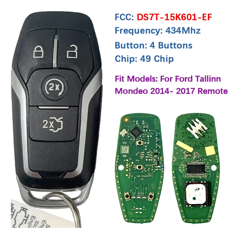 

CN018054 Оригинальный 4-кнопочный смарт-ключ без ключа, пульт дистанционного управления 49 чипов, 434 МГц DS7T-15K601-EF для Ford Tallinn Mondeo Mustang Edge 2014+