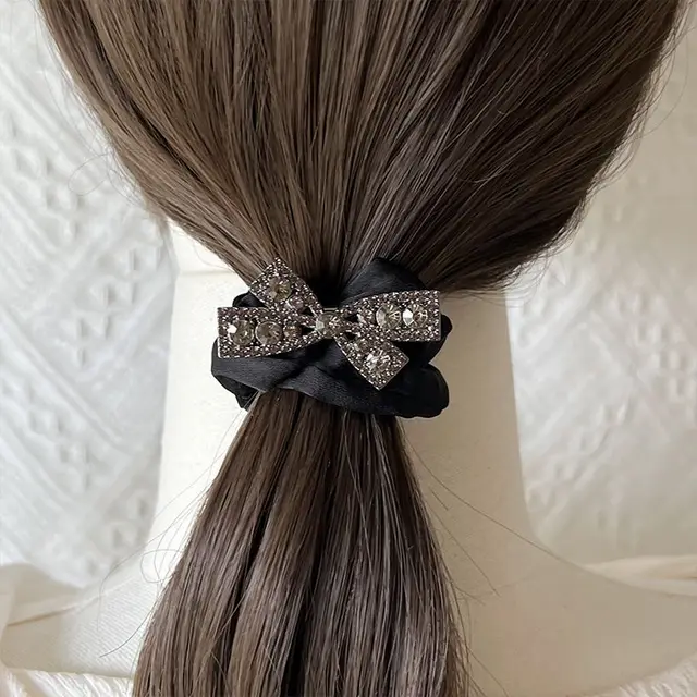 Moda Rhinestone Bow Scrunchies Kobiety Elastyczne gumki do włosów Wiązanie Pierścionek do włosów Lina Nakrycie głowy Dziewczyny Nakrycia głowy Akcesoria