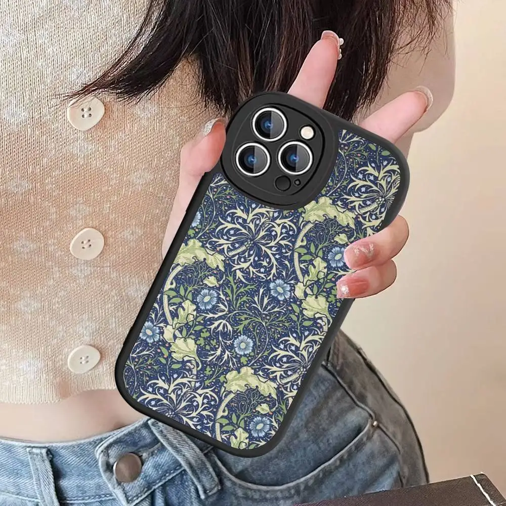 ويليام موريس الفراولة اللص آيفون 16 15 14 13 12 11 برو ماكس زائد غطاء الهاتف الجلدي