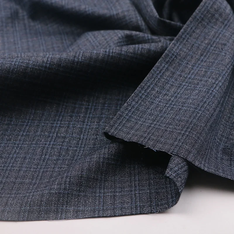 Spring Thin Men\\\'s Suit Fabric Micro Elasticity By The Meter for Clothes Dress Vest Uniform DIY Sewing Grid Stripe Cloth Black