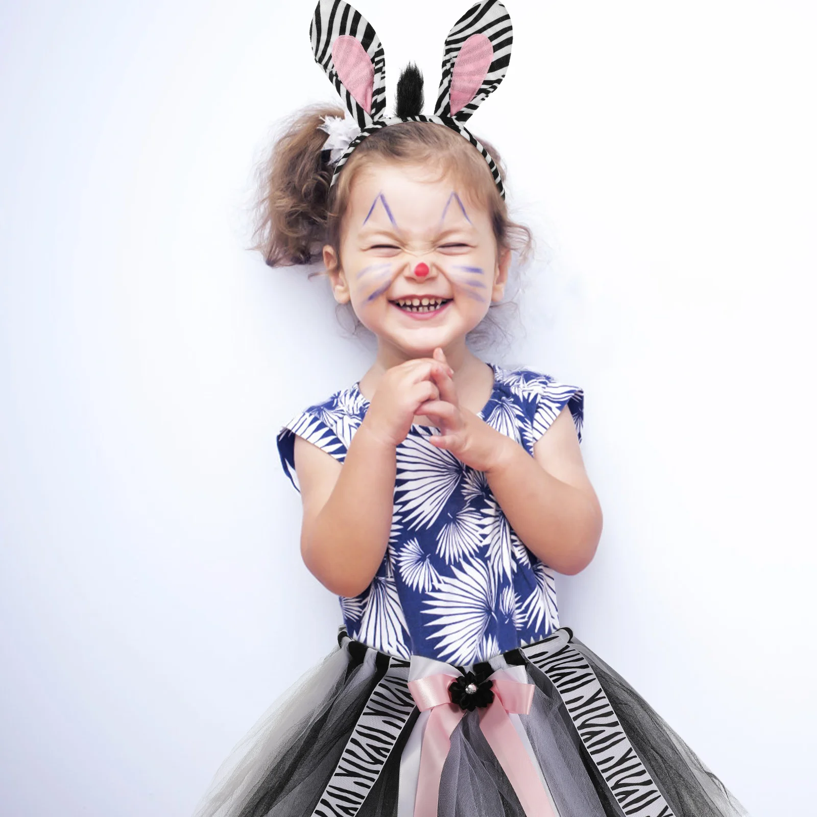 

1 Set Zebra Costume For Animal Cosplay Set With Zebra Ears Headband Tutu Skirt Tail Bow Tie Jungle Themed Party Halloween