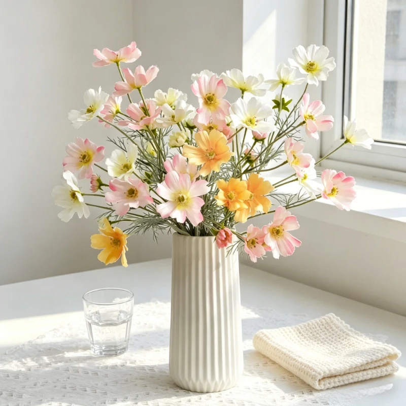 60cm 6-teiliger Samt-Sonnenblumen Künstlicher Chrysanthemen-Blumenstrauß mit Echtgefühl aus Seide für Wohnzimmer, Schlafzimmer und Heimdekoration