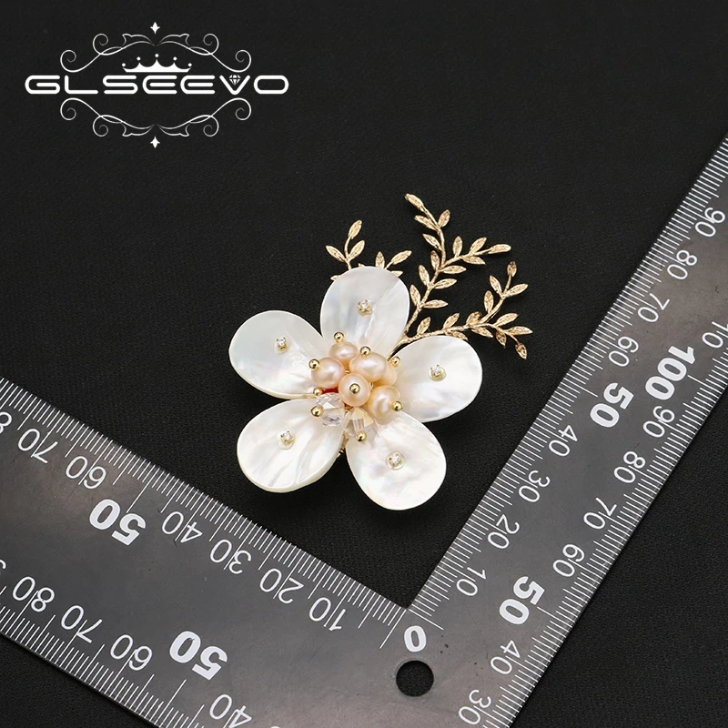 GLSEEVO Natural Shell Flowers perle rosa foglie spilla da donna 2022 tendenze gioielli di lusso gioielli da sposa Vintage GO0413