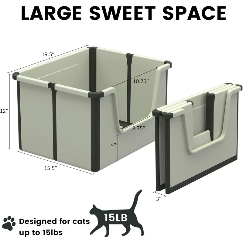 Travel cat Litter Box, Foldable High Side Low Entry Cat Potty Pan,Open Top Kitty Litter Tray,Anti Splashing Non-Stick Pet Toilet