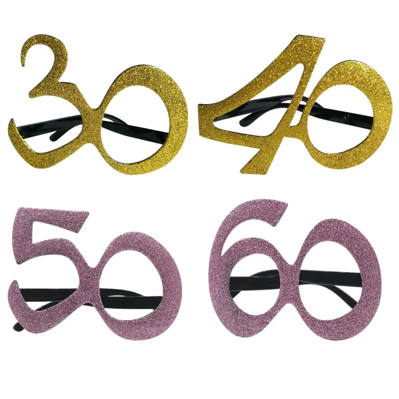 Gold Number 30 40 50 60 Plastic Glasses Happy Birthday for Adults Party Anniversary Decoration Photography Props 30th photo prop