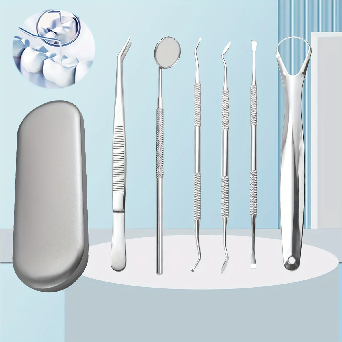 6pcs teeth Hygiene Kit: Stainless Steel Tooth Scraper, Tongue Cleaner & More - Perfect For Men & Women