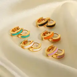 CARLIDANA Premium Ins Style 18K Gold Plated Mini Hoop Earrings Non-fading Stainless Steel Enamel Earrings For Ladies Women