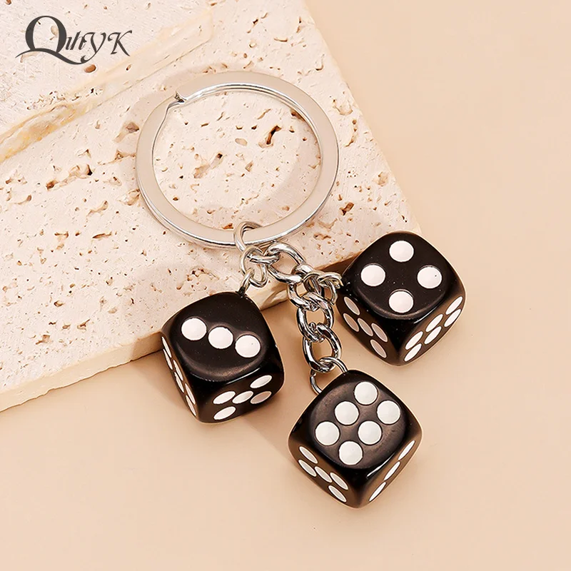 Creative Dice Shaped Keychain Resin Amulet Charms Keyring For Women Handbag Bag Casino Parties Gifts