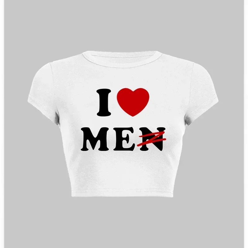 Women Y2k Tops I Love Me Letter Print Harajuku Punk Summer T-Shirt Short Sleeve Funny Kawaii Streetwear Cropped Top