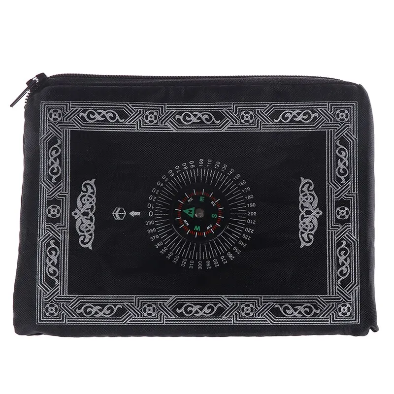 Muslim Prayer Rug Polyester Portable Braided Mats Simply Print with Compass In Pouch Travel Home Mat Blanket 100*60cm 5 Color