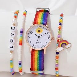 Fashion Luxury Women's Quartz Watches Ladies Rainbow Color Fabric Belt Wristwatch For Women Stylish Dress Reloj Mujer