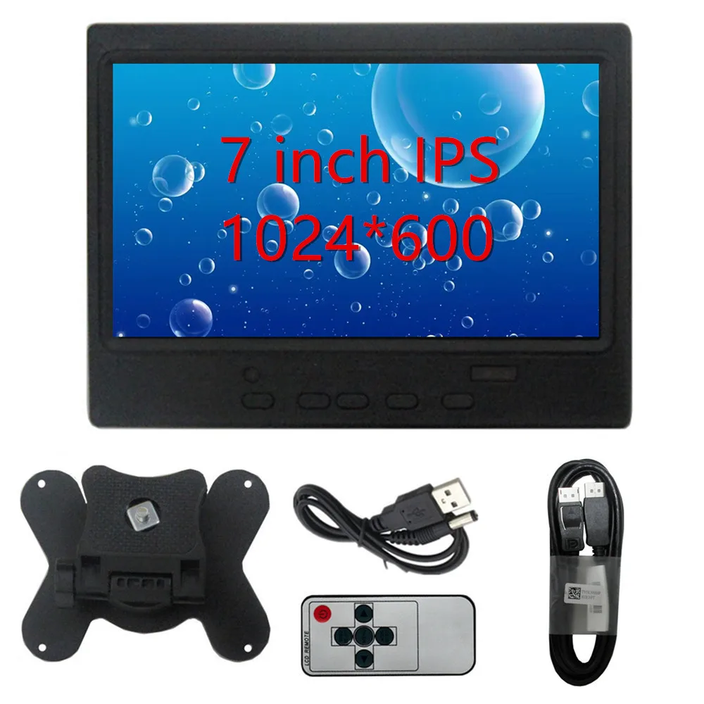

7-дюймовый портативный дисплей IPS 1024x600, ЖК-экран, HDMI-совместимый VGA AV-вход для Raspberry Pi 5 4B 3B + ПК, ноутбук, камера, ТВ-приставка