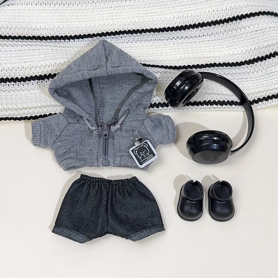 For labubu Big Into Energy Series Casual Hoodie Grey And Black Suit Fashion Sweatshirt Jacket Lovely Outfit Gifts Doll Clothing