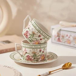 New French Retro Ceramic Mug 350ML Exquisite Flower Coffee Cup and Saucer Afternoon Camellia Tea cup Romantic Gift Water cup