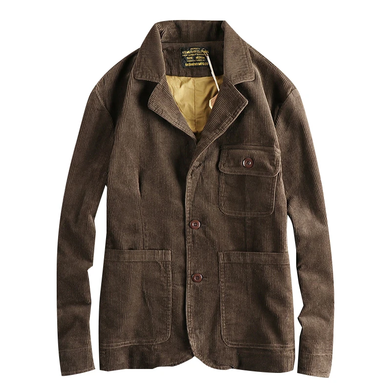 2025 Spring and Winter New American Retro Corduroy Casual Blazers Men\'s Simple 100% Cotton Heavyweight Street Loose Suit Jacket