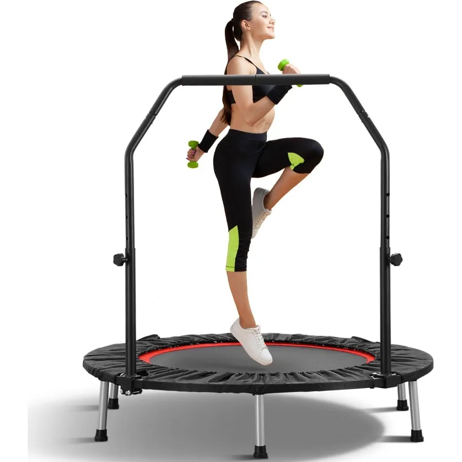 

40" Mini Trampoline Rebounder for Adults Indoor Outdoor Fitness Trampoline Foldable with Adjustable Handle Bar 330lb Weight Capa