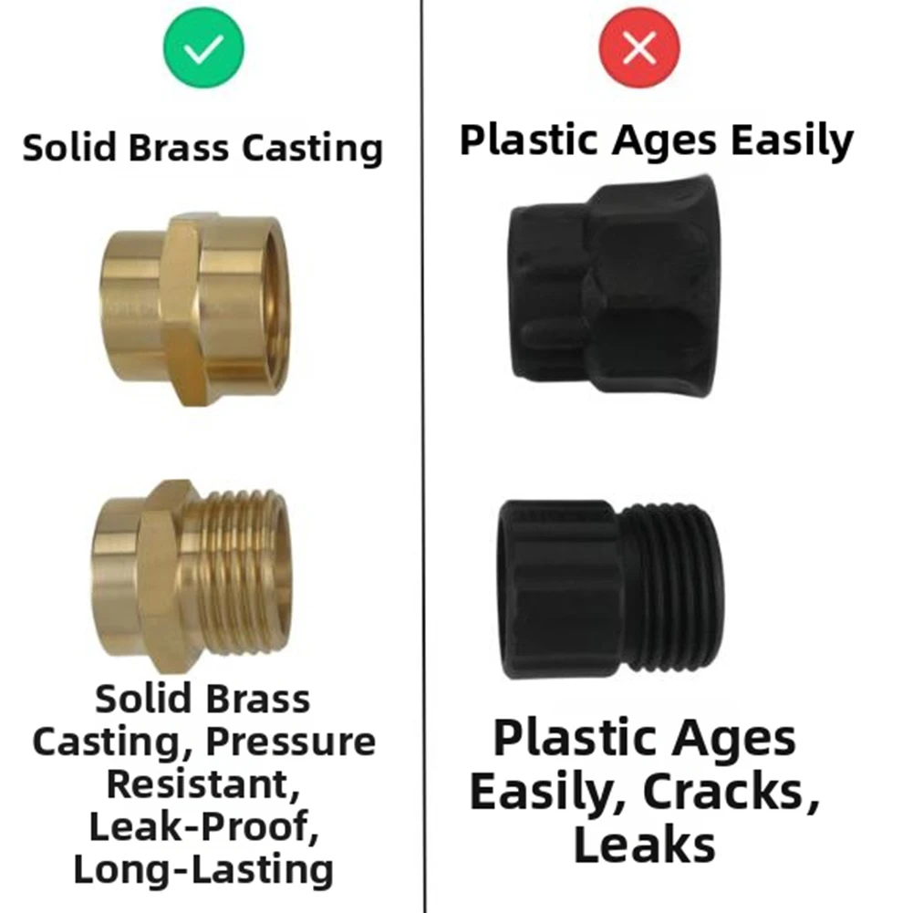 Brass Hose Connector Adapter for Garden Hoses with 3/4 GHT and M22 Threads Ensures Secure For Leak-Free Water Flow