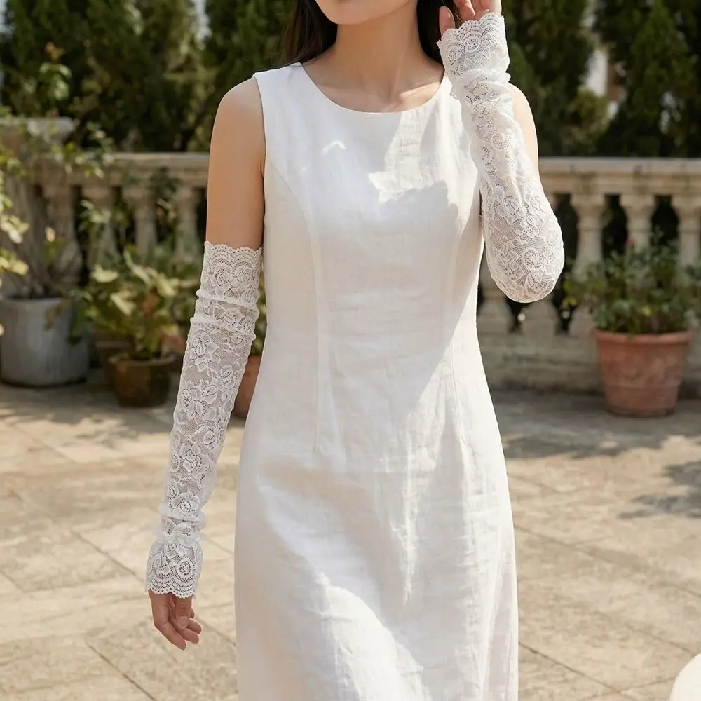 

Simple Elastic Lace Ice Silk Sleeves Thin Hollow Sunscreen Arm Sleeve Anti-UV UV Insulation Long Sleeved Arm Cover Driving