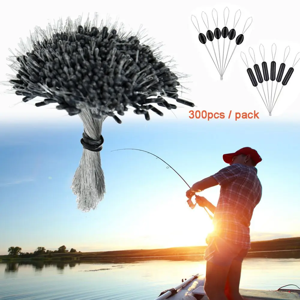300pcs/pack Float Fishing Bobber Black Silicone Stopper Space Bean Connector Fishing Line Resistance Fishing Accessories