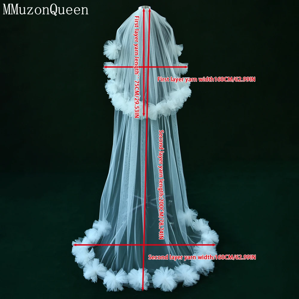 MMQ 3D 3D Flower Bridal Headdress Waltz Wedding Veil Double layered White Tail Wedding Accessories Things for weddings M136