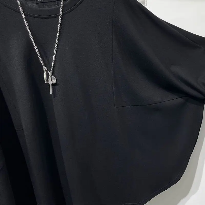 Men Oversized Batwing Sleeve T Shirts Summer Thin Hem Split Side Fashion Personality 2xl Tops Tee Hip Hop Black White Streetwear