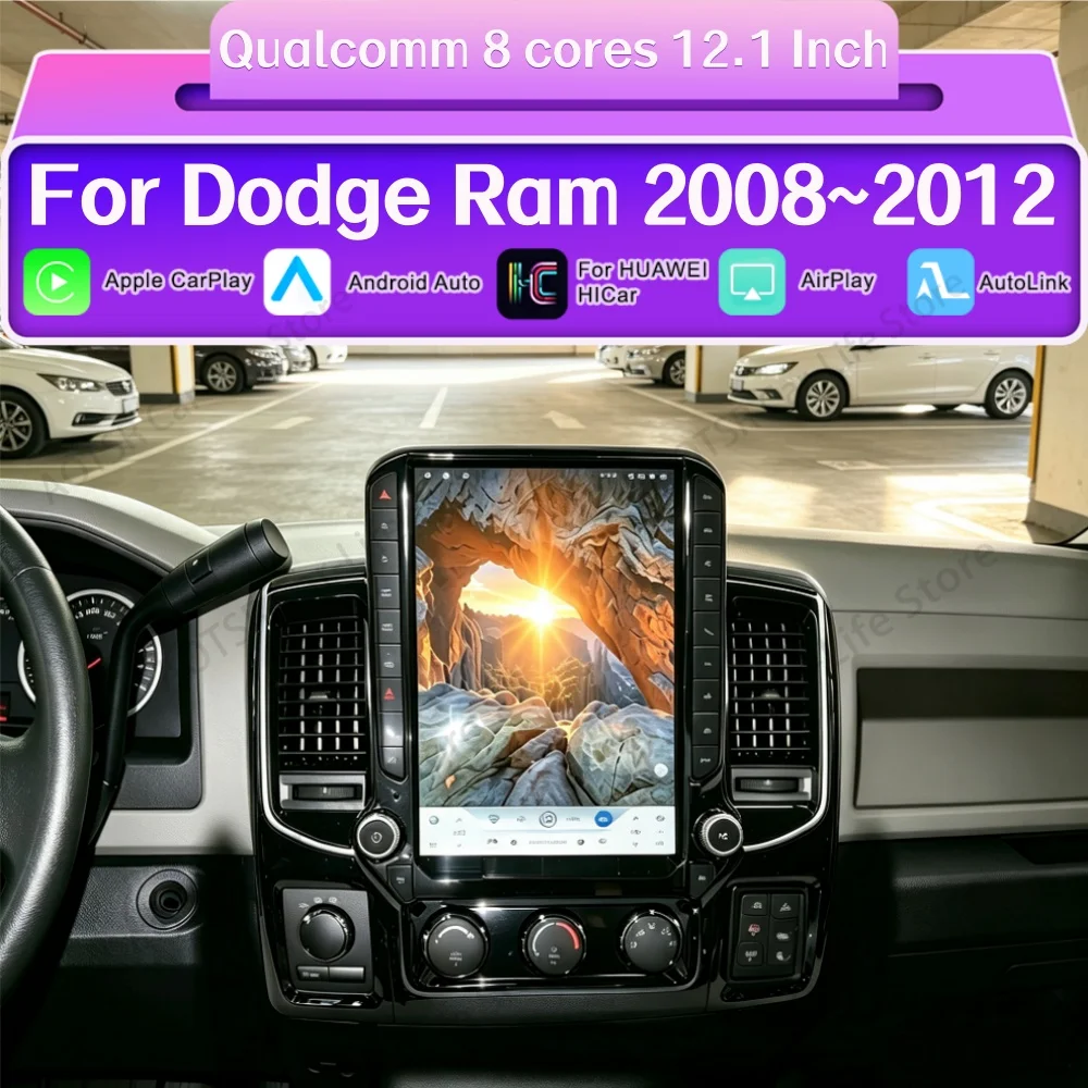 For Dodge Ram 2008~2012 Android Car Stereo CarPlay Android Auto IPS  screen Head Unit Built-in GPS Navigation Multimedia Player