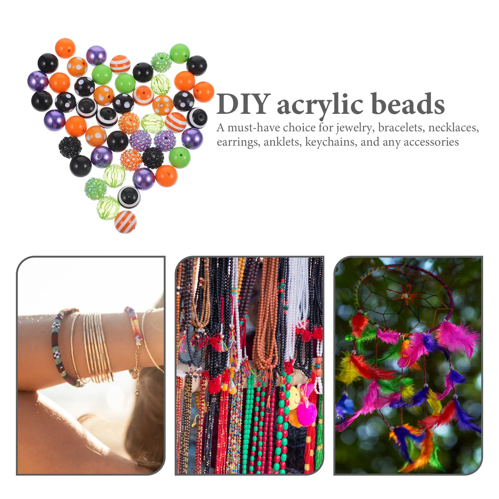 

50Pcs Acrylic Beads Jewelry Making Decorations Smooth Surface DIY Bracelet Necklace Halloween Craft Supplies Halloween Beads