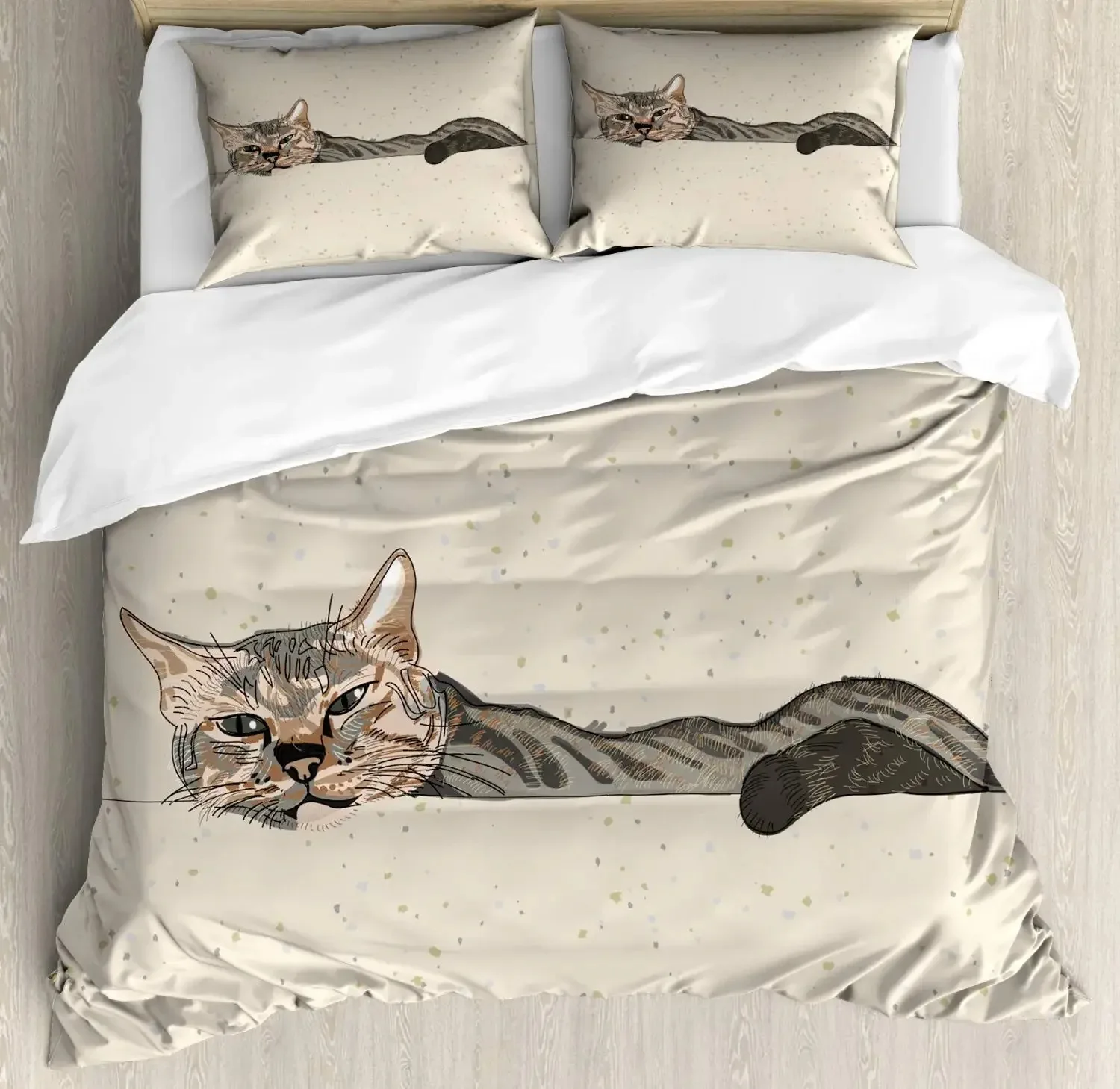 Cute Cat Duvet Cover Twin Size 3D Animal Vivid Colorful Cat Printed Comforter Cover Soft Polyester Bedding Set for Adult Teens
