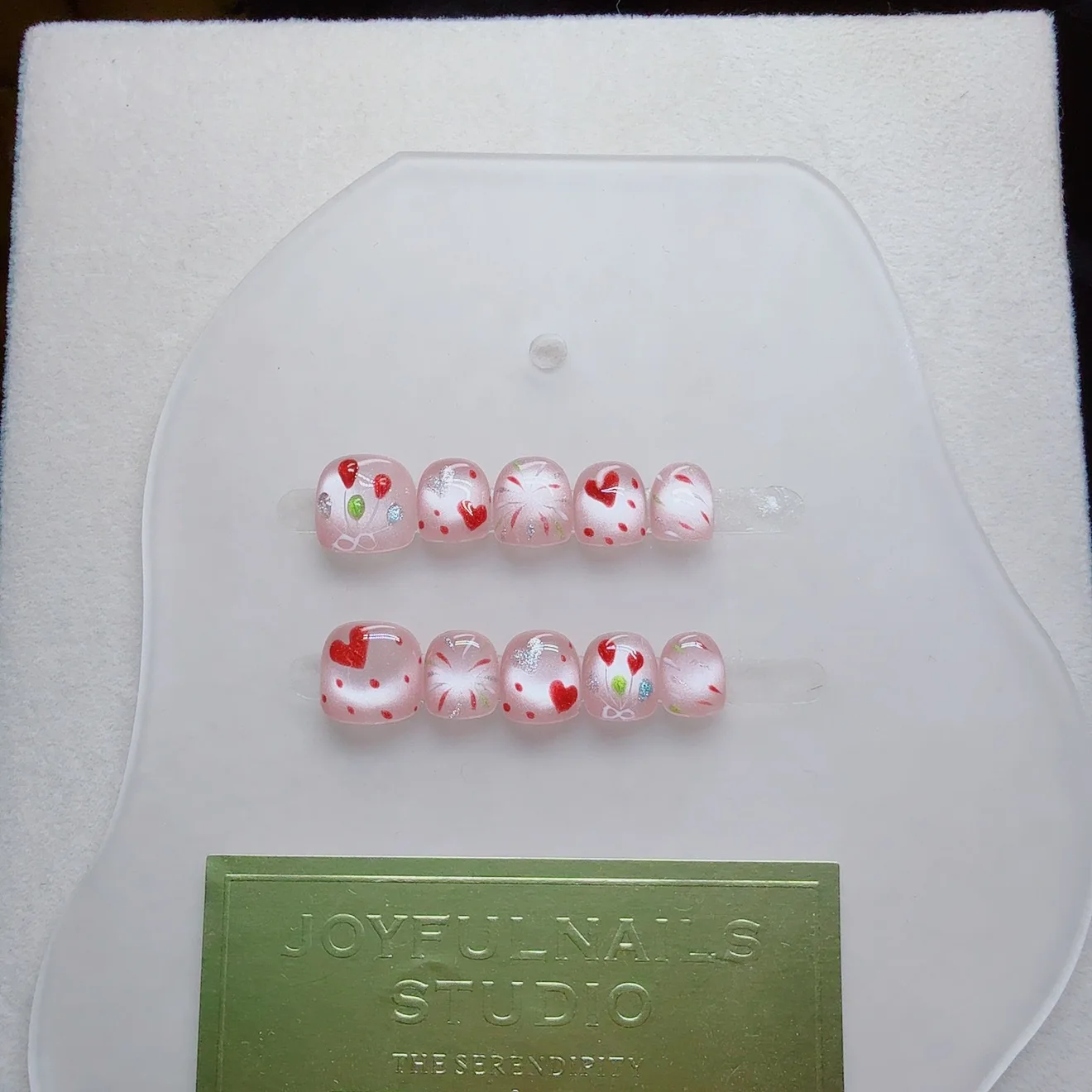 

10pcs Rainbow Balloon Handmade Nails Children's Polka Dot Press on Nail Heart Cat Eye False Nail for Women&Girl Removable Nail