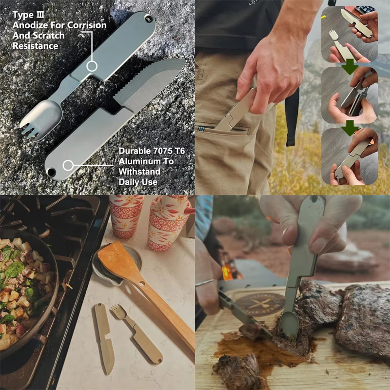 

Набор посуды для кемпинга, набор посуды для упаковки, набор посуды для кемпинга 2 в 1, съемная карманная вилка и ложка для дикой природы