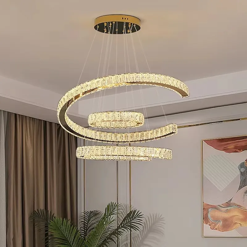 

Modern Luxury Led Pendant Lights Nordic Home Decoration Dining Living Room Chandelier Crystal Lustre Dimmable Ring Lamp Fixtures