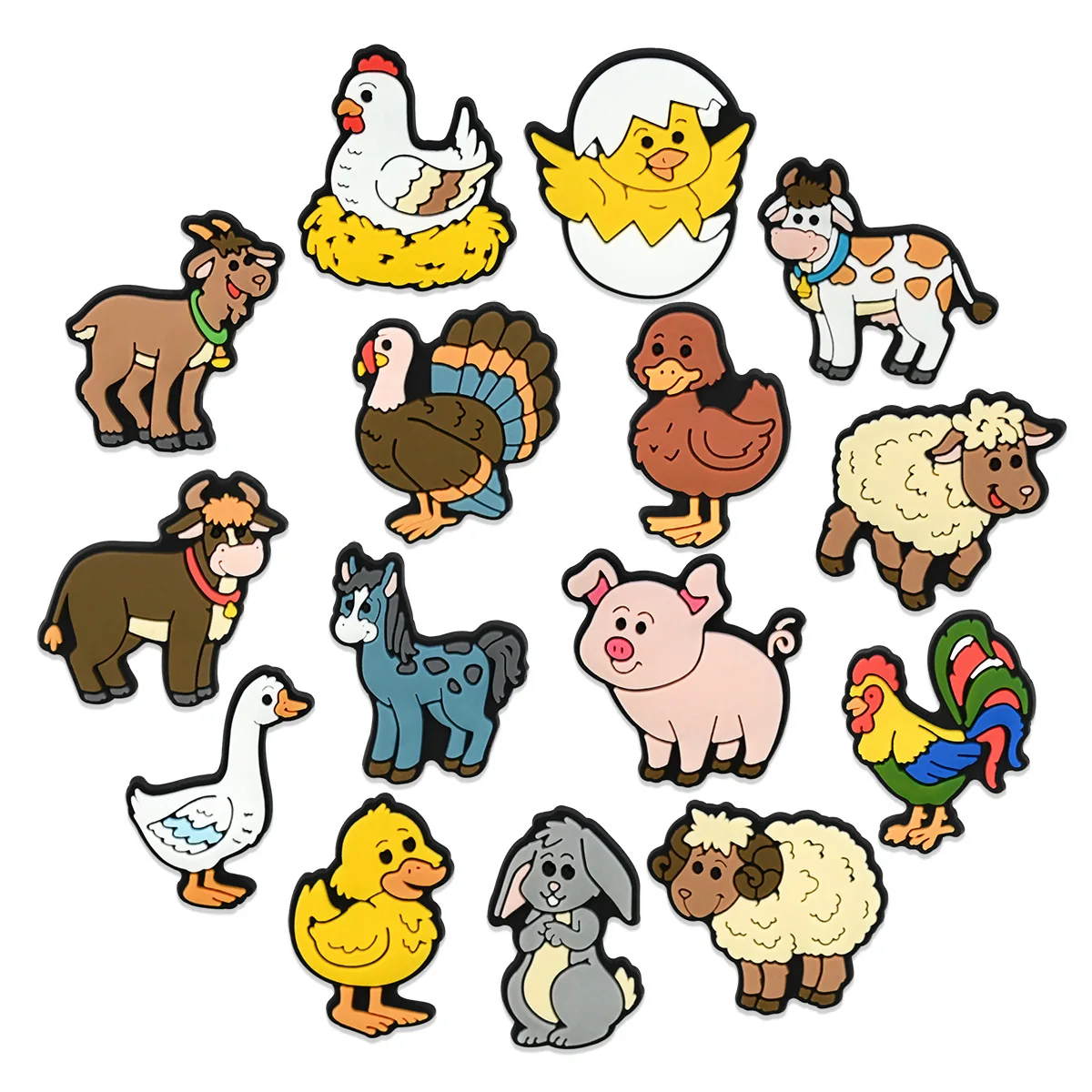 2pcs lotPVC farming animal pig chickren sheep goose dog detachable shoe buckle charms accessories decorations for clog camp