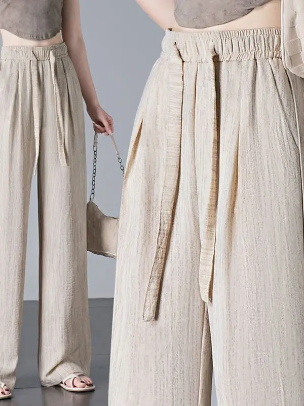 

Женские широкие брюки Slim Fit с эффектом драпировки, прямые, повседневные, тонкие, с высокой талией, стройнящие, летние, новые, из полиэфирного волокна