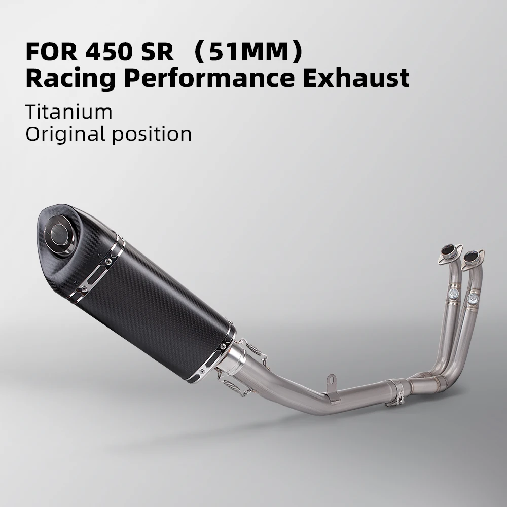 For CFmoto 450SR Motorcycle Full Exhaust System Modified Moto Escape Titanium alloy Slip on Front Link Pipe Carbon Fiber Muffler