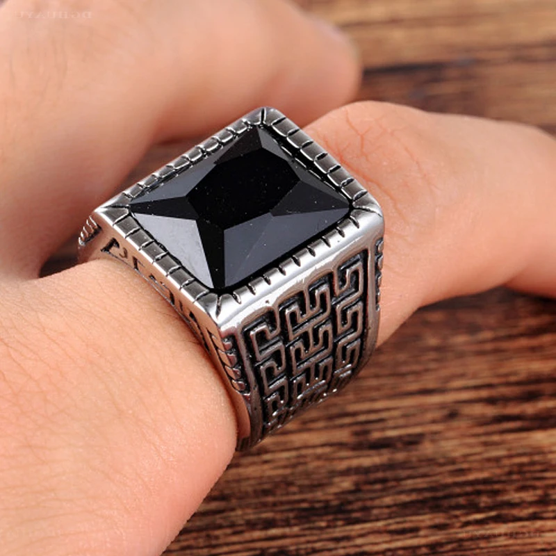 Punk Personality Gemstone Rings Men Women Hip Hop Fashion Black Stainless Steel Ring Party Domineering Jewelry Gift Dropshipping