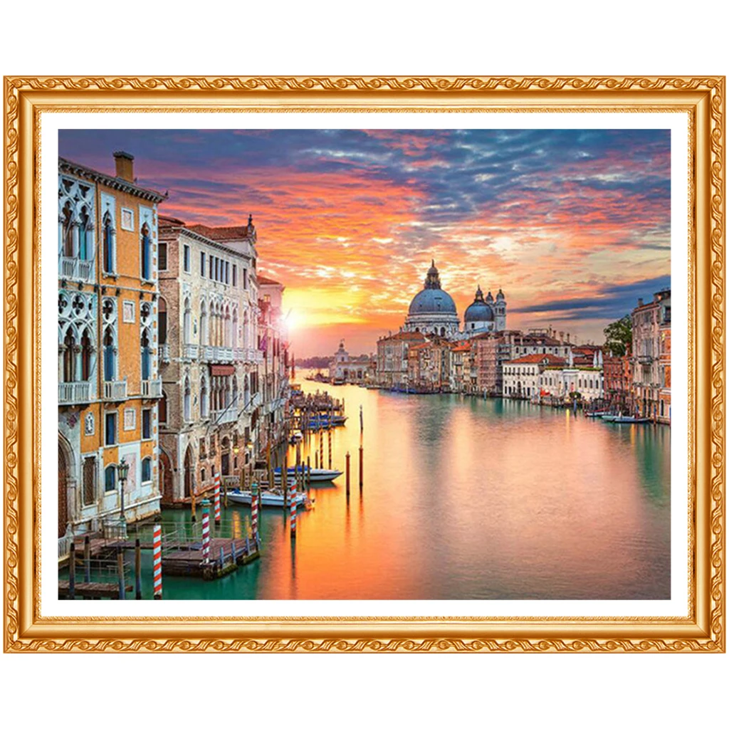 5D DIY Diamond Painting Cross Stitch Landscape Diamond Embroidery Venice YHAter Town Icons Room Decoration Diamond