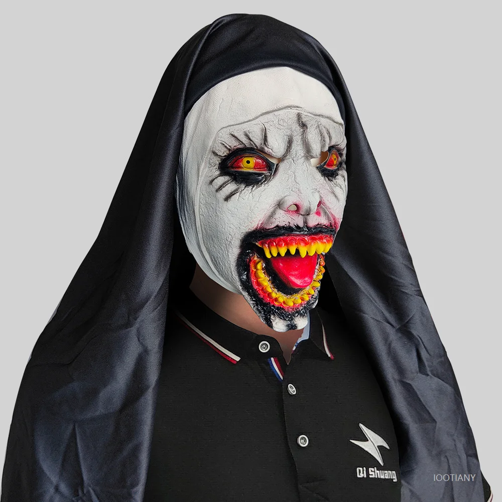 Horror Scream Bloed Mond Nun Hoofddeksel Maskerade Cosplay Horror Ghost Gezichtsmasker Halloween Party Zombie Nun Parodie Latex Rekwisieten