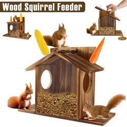 Wood Squirrel Feeder Large Capacity Squirrel Feeder House with Extended Bottom Outdoor Hanging Animal Feeder Garden Decoration