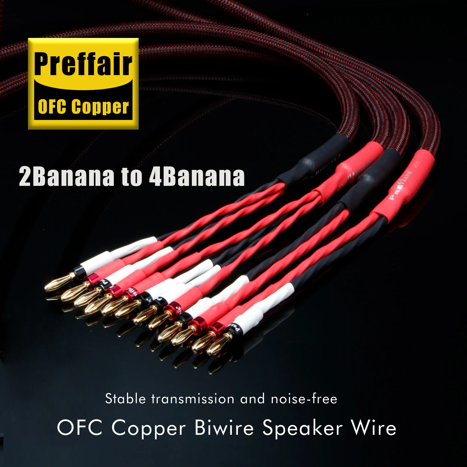 Preffair HIfi 4N OFC Copper Biwire Speaker Cable Audiophile Speaker Wire With Gold Plated Banana to Banana Plug