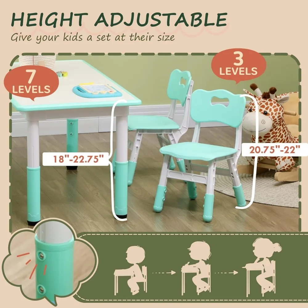 Conjunto de mesa e cadeira infantil, conjunto de mesa e cadeira para crianças de 5 peças com 4 cadeiras de altura ajustável, para lanche