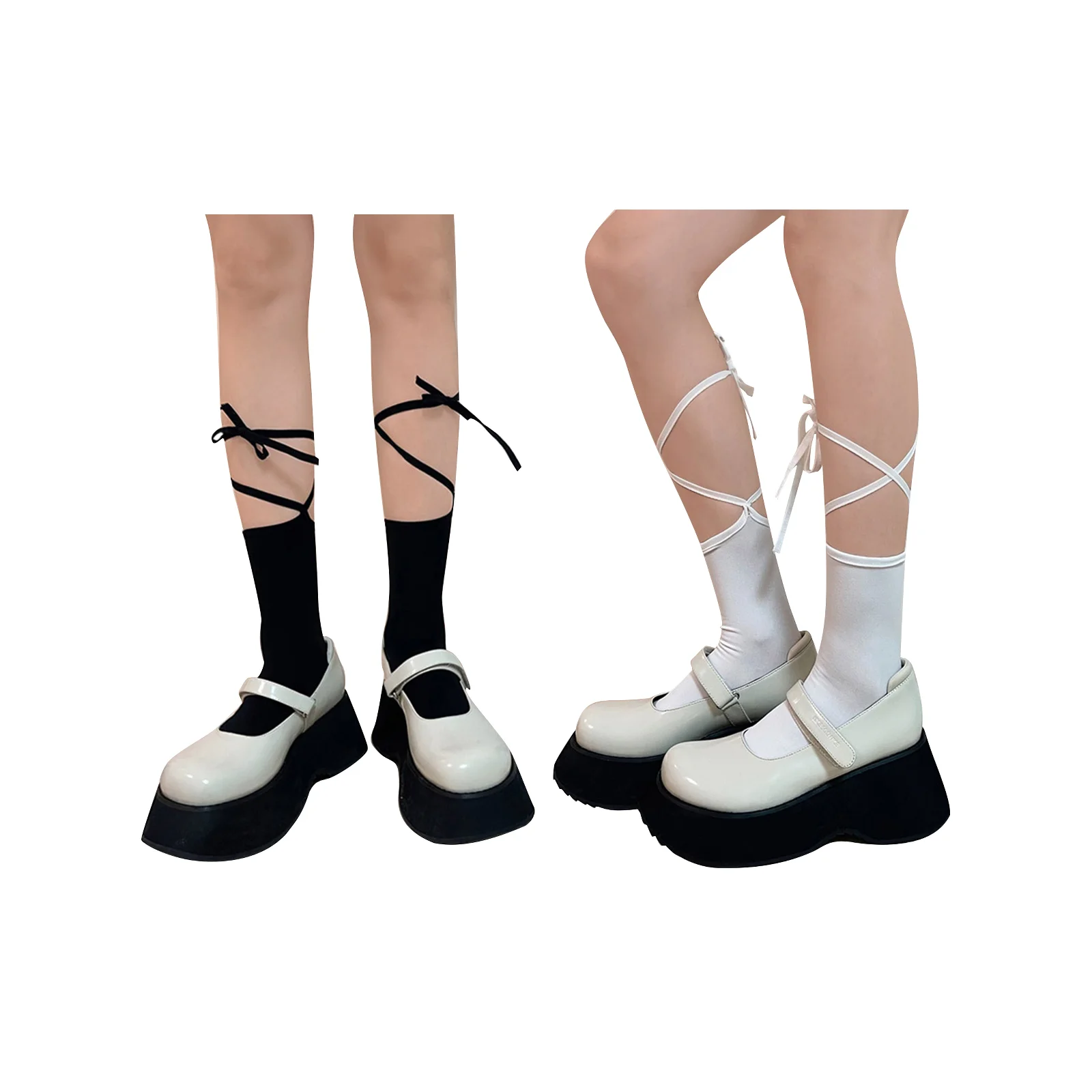 Basic versatile socks black and white combination with straps (1 pair each of black + white)