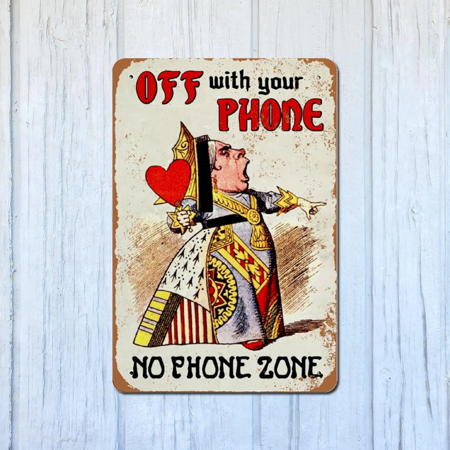 Nufar Off With Your Phone Tin Sign Queen of Hearts No Phone Zone Turn Off Devices Vintage Wall Decor Metal Sign 8